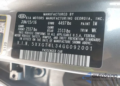 2016 Kia Optima Lx из США, поврежденный, VIN 5XXGT4L34GG092001